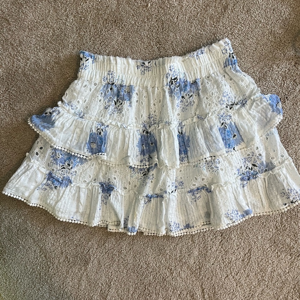 LoveShackFancy- white and blue mini skirt.